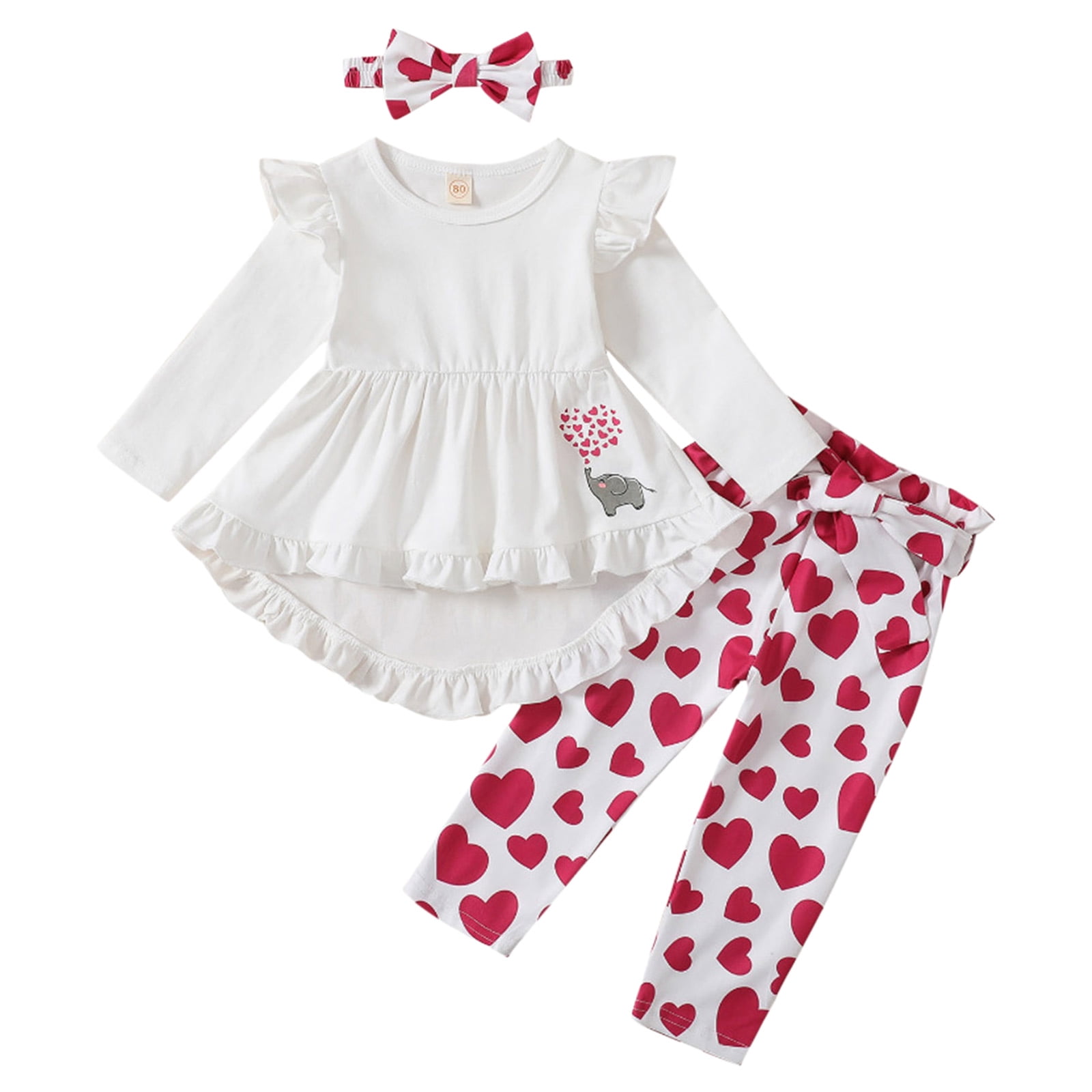 newwalpole Girls Clothes 3 Piece Set Ruffle Shirt Long Sleeve Bowknot Top and Floral Leggings Sets White for Size 18-24 Months