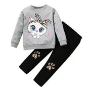 NEWWALPOLE Girls Clothes, Girls Outfits Cartoon Sweatshirt Tops and Leggings Sweatpants 2 Piece Fall Winter Clothes Set Gray for Size 5-6 Years