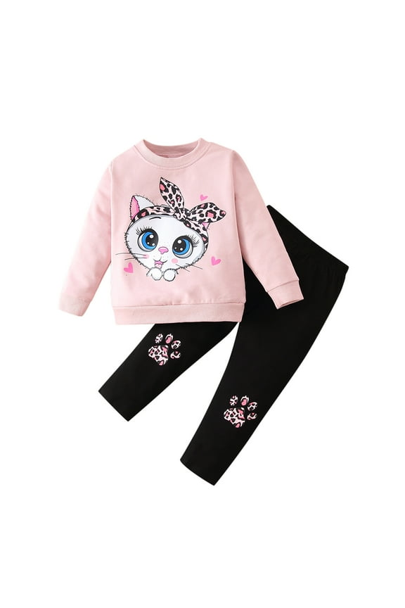 Girls Clothes, Girls Outfits Cartoon Sweatshirt Tops and Leggings Sweatpants 2 Piece Fall Winter Clothes Set Pink for Size 3-4 Years