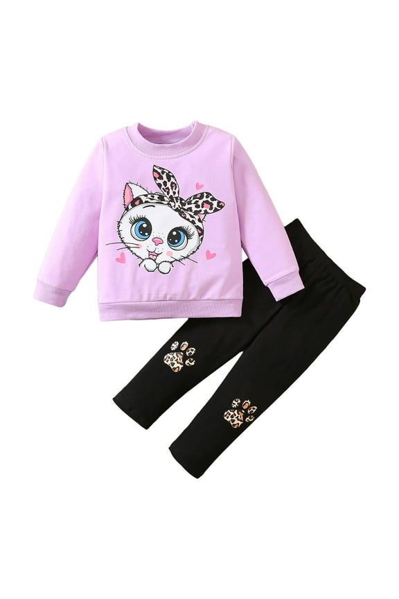 Girls Clothes, Girls Outfits Cartoon Sweatshirt Tops and Leggings Sweatpants 2 Piece Fall Winter Clothes Set Purple for Size 5-6 Years