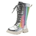 thumbnail image 1 of newwalpole Girls Combat Boots with Side Zipper Girls Fall Ankle Boots Sizes 9 Toddler to 4 Big Kid (Toddler/Little Kid/Big Kid) Silver for Size 11.5, 1 of 5