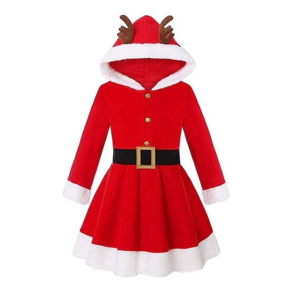 newwalpole Girls Cosplay Christmas Holiday Long Sleeve Hooded Santa Dress for Big Kids Red for Size 13-14 Years