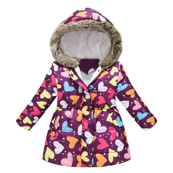 newwalpole Girls' Cotton Jackets Winter Mid-Length Plush and Thickened Stylish Girls' Puffer Jackets, Warm Winter Coat for Kids Dark Purple for Size 6-7 Years