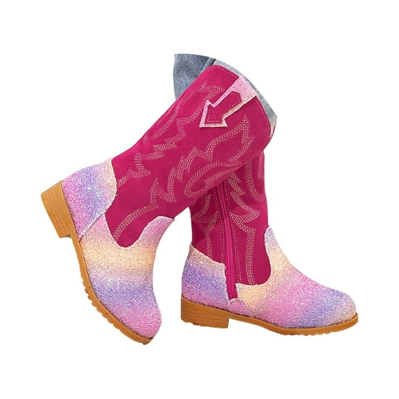 newwalpole Girls Cowgirl Boots Kids Zip-Up Ankle Child Low Heel Dress Booties Watermelon Red for Size 12