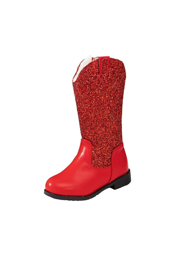 Girls Cowgirl Boots Unisex-Child Mid Calf Glitter Toddler Cowboy Boot Little Big Kids Western Riding Shoes Red for Size 3