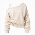 thumbnail image 1 of newwalpole Girls Cropped Sweatshirt Off Shoulder Long Sleeve Casual Crop Top | Cute Loose Fit Pullover Solid Color Y2K Trendy Shirt for Daily School Wear(Beige,15-16 Years), 1 of 7