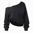 thumbnail image 1 of newwalpole Girls Cropped Sweatshirt Off Shoulder Long Sleeve Casual Crop Top | Cute Loose Fit Pullover Solid Color Y2K Trendy Shirt for Daily School Wear(Black,11-12 Years), 1 of 7