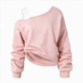 thumbnail image 1 of newwalpole Girls Cropped Sweatshirt Off Shoulder Long Sleeve Casual Crop Top | Cute Loose Fit Pullover Solid Color Y2K Trendy Shirt for Daily School Wear(Pink,9-10 Years), 1 of 6