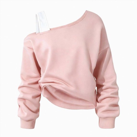 newwalpole Girls Cropped Sweatshirt Off Shoulder Long Sleeve Casual Crop Top | Cute Loose Fit Pullover Solid Color Y2K Trendy Shirt for Daily School Wear(Pink,9-10 Years)