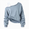 thumbnail image 1 of newwalpole Girls Cropped Sweatshirt Off Shoulder Long Sleeve Casual Crop Top | Cute Loose Fit Pullover Solid Color Y2K Trendy Shirt for Daily School Wear(Sky Blue,9-10 Years), 1 of 7