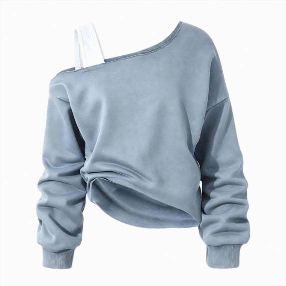 newwalpole Girls Cropped Sweatshirt Off Shoulder Long Sleeve Casual Crop Top | Cute Loose Fit Pullover Solid Color Y2K Trendy Shirt for Daily School Wear(Sky Blue,9-10 Years)