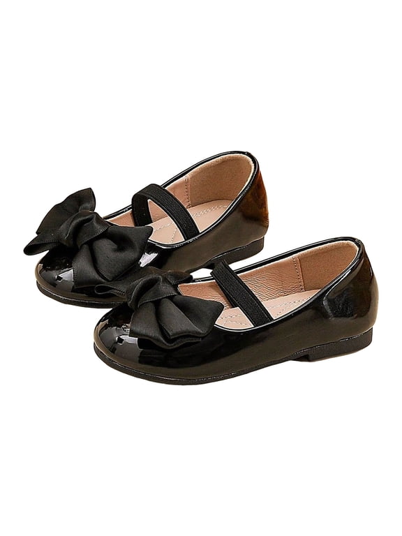 Girls Dress Shoes Toddler Little Kid Flats Mary Jane School Bowknot Flower Girl Party Ballerina Flat Shoes Black for Size 12.5