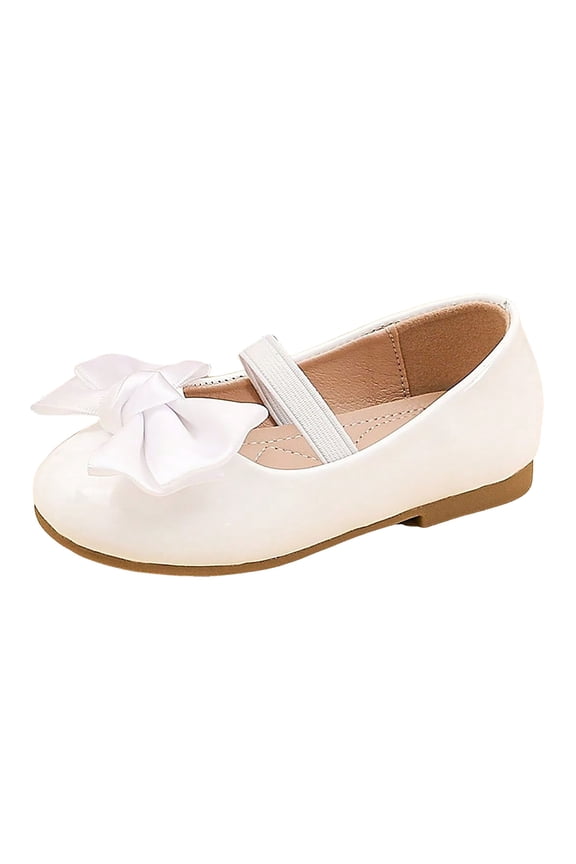 Girls Dress Shoes Toddler Little Kid Flats Mary Jane School Bowknot Flower Girl Party Ballerina Flat Shoes White for Size 6.5