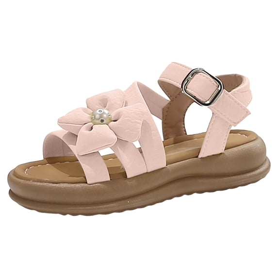 newwalpole Girls’ Floral Sandal Shoes with Rhinestones, Anti-Slip Open Toe Summer Communion Sandals Pink for Size 10