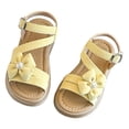 thumbnail image 1 of newwalpole Girls’ Floral Sandal Shoes with Rhinestones, Anti-Slip Open Toe Summer Communion Sandals Yellow for Size 13, 1 of 9