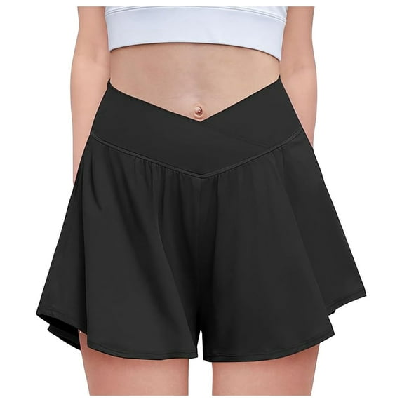 newwalpole Girls Flowy Shorts with Spandex Liner V Crossover 2 in 1 Athletic Running Shorts with Pockets Kids Butterfly Skorts Black for Size 13-14 Years