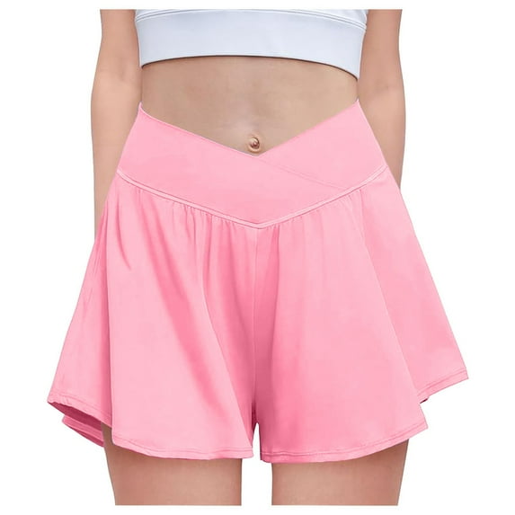 newwalpole Girls Flowy Shorts with Spandex Liner V Crossover 2 in 1 Athletic Running Shorts with Pockets Kids Butterfly Skorts Pink for Size 11-12 Years