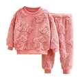 thumbnail image 1 of newwalpole Girls Fuzzy Pants Set Winter Flannel Fleece Outfits Pajamas Set for Kids Girls Crewneck Top & Solid Pants Sweatsuit Pink for Size 8-9Y, 1 of 3