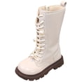 thumbnail image 1 of newwalpole Girls Lace Up Riding Boots Mid Calf Combat Boots Fashion Waterproof PU Leather Side Zipper Punk Goth Boot White for Size 2, 1 of 9