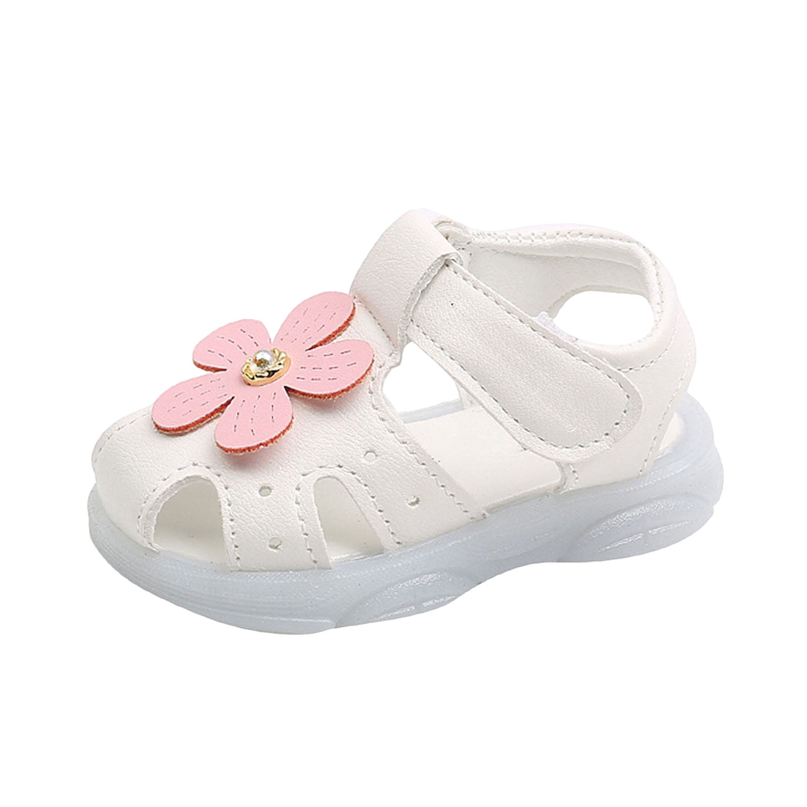 Girls Leather Soft Closed Toe Princess Flat Shoes Summer Sandals(Toddler/Little Kid) White for Size 6