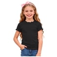 thumbnail image 1 of newwalpole Girls Lettuce Trim Short Sleeve Shirts Summer Ribbed Knit Crewneck Casual T Shirt Tops Tee Blouse Black for Size 6-12 Months, 1 of 6