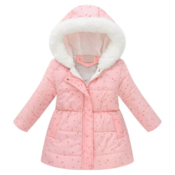 newwalpole Girls' Long Puffer Jacket Thickened Overcoat Winter Coat with Faux Fuzzy Lined Hood Waterproof Heavy Parka Warm Pink for Size 7-8 Years