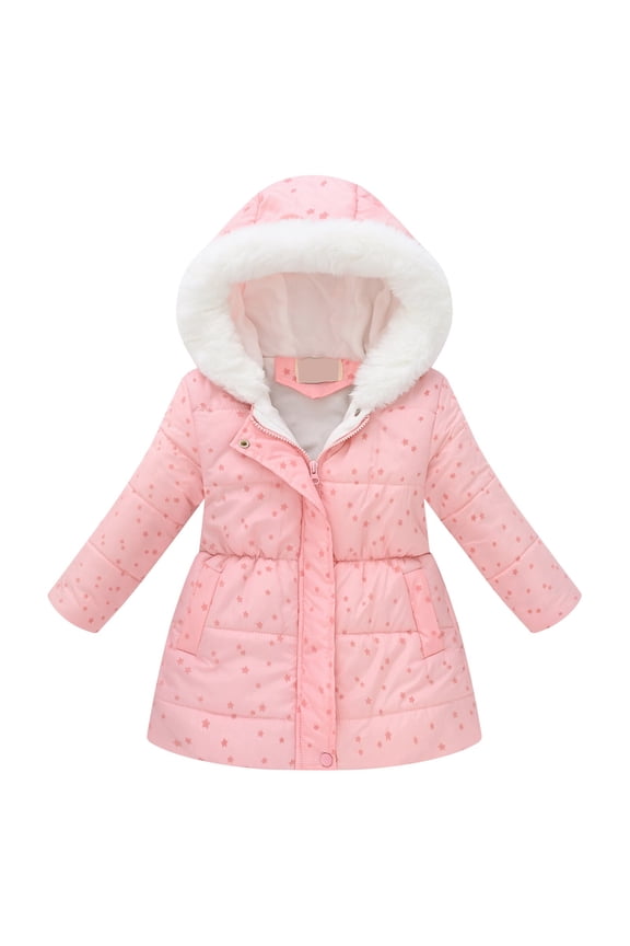 Girls' Long Puffer Jacket Thickened Overcoat Winter Coat with Faux Fuzzy Lined Hood Waterproof Heavy Parka Warm Pink for Size 9-10 Years