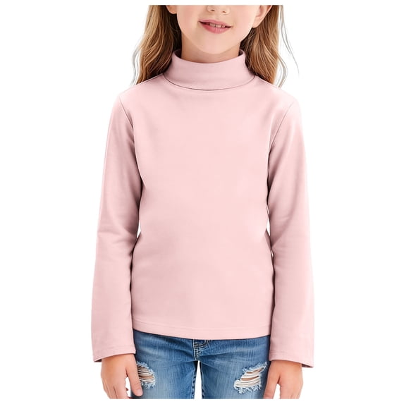 newwalpole Girls Long Sleeve Neck Pullover Tops Kids Fall Winter Basic Tops Active Layer Shirts 5-14 Years Light Pink for Size 13-14 Years