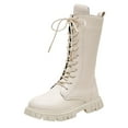 thumbnail image 1 of newwalpole Girls Mid Calf Boots Fall Winter PU Leather Lace Up Combat Boots for Kids Lace Up Side Zipper Punk Booties White for Size 1.5, 1 of 4