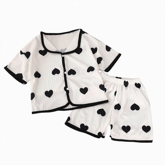 newwalpole Girls Pajamas Short Sleeve 2Piece Button Down Summer PJs with Pockets for Kids Soft Sleepwear 6-16 Years (White, 18-24 Months)