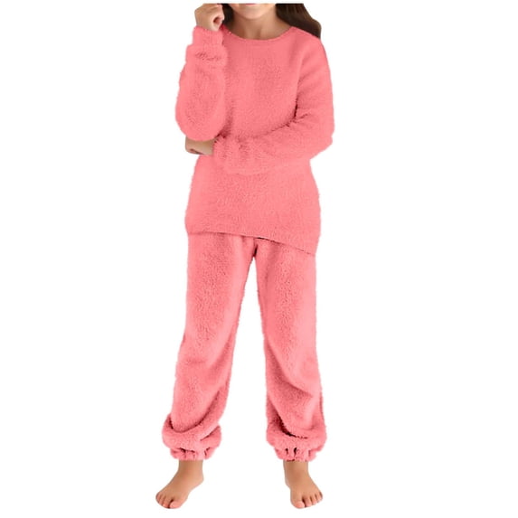 newwalpole Girls Pants Sets Two Pieces Kids Comfy Lightweight Long Sleeve Fleece Sets with Pockets Pink for Size 13-14 Years