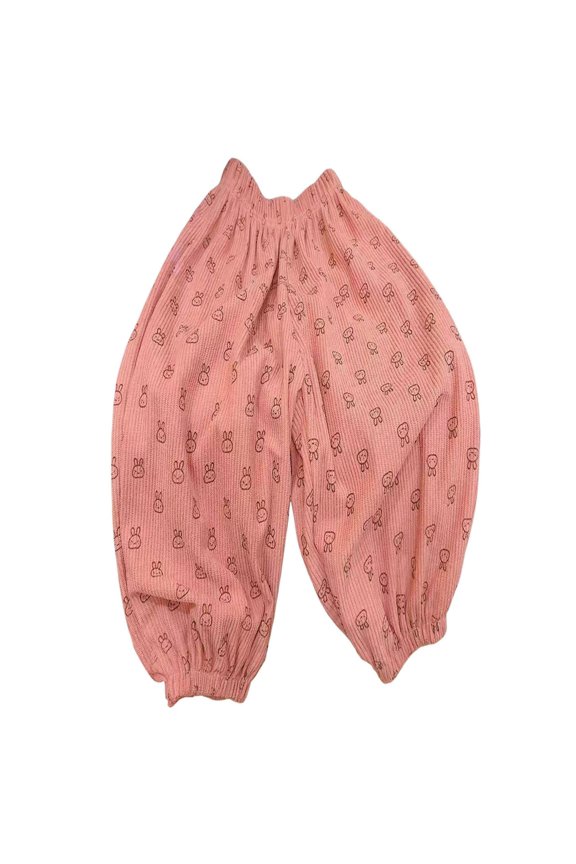 Girls' Pants Soft Ribbed, Loose Fit Elastic Waistband Playground Pants for Toddler Kids, Fall and Spring Season Pink for Size 11-12 Years