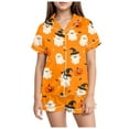 thumbnail image 1 of newwalpole Girls Satin Pajama Set Halloween Pumpkin Ghost Print Shirts And Shorts Short Sleeve Button Down Soft 2 Piece Outfits Yellow for Size 2-3 Years, 1 of 5