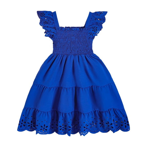 newwalpole Girls Spring Summer Floral Dress Teen Ruffle Smocked 3 Layerr Dresses Kids Cute Boho Easter Clothes Blue for Size 6-7 Years