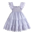 thumbnail image 1 of newwalpole Girls Spring Summer Floral Dress Teen Ruffle Smocked 3 Layerr Dresses Kids Cute Boho Easter Clothes Light Blue for Size 4-5 Years, 1 of 7