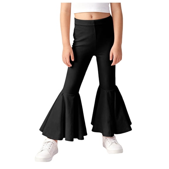 newwalpole Girls Stretch Bell Bottoms Flare Pants Little | Big Kid Ruffle Bootcut Leggings Black for Size 8-12 Years