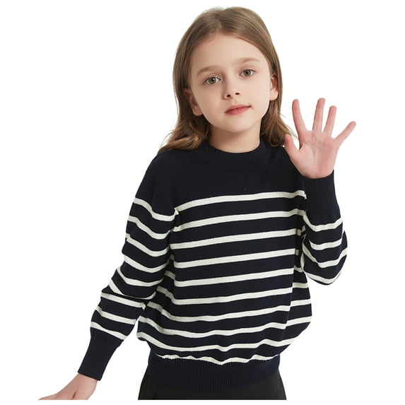 newwalpole Girls Striped Sweaters Gradient Long Sleeve Cable Knit Sweater Pullover Jumper Fall Winter Navy for Size 4-5 Years