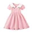 thumbnail image 1 of newwalpole Girls Summer Casual Embroidery Smocked Dresses Kid Child Elegant Plaid Family Party Smock Clothes Pink for Size 4-5 Years, 1 of 9