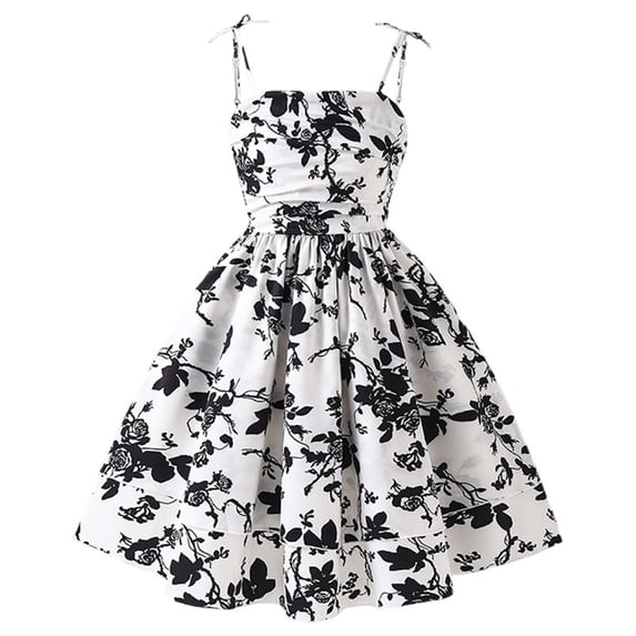 newwalpole Girls Summer Dress Maxi Spaghetti Strap Ruched Flowy Beach Boho Casual Teen Girl Sundress Black for Size 7-8 Years