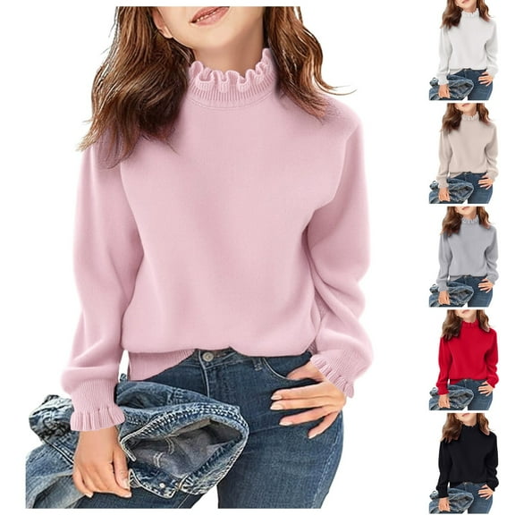 newwalpole Girls Sweaters Kids Crewneck Long Sleeve Pleated Knit Pullover Sweater Fall Fashion Clothes White for Size 6-7 Years