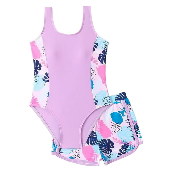 newwalpole Girls Swimsuit Bikini Set Girl's 2 Piece High Waisted Spaghetti Strap Cute Swimsuit Bathing Suit Solid Bikini Sets Purple for 4-5 Years