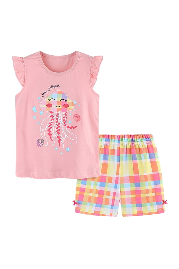 Girls Tulle Skirt Set Two Piece Ruffle Sleeve Unicorn T-Shirt Tutu Dress Summer Birthday Party Outfit 2-10 Years