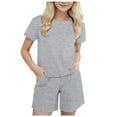 thumbnail image 1 of newwalpole Girls Two Piece Sets Short Sleeve Tshirts and Drawstring Shorts With Pockets Summer Outfits Gray for Size 12-24 Months, 1 of 7