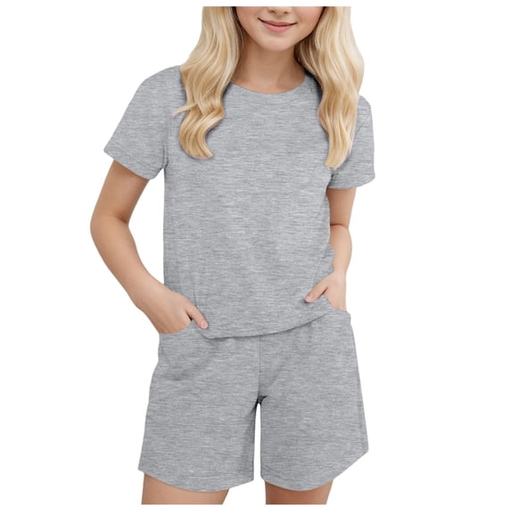 newwalpole Girls Two Piece Sets Short Sleeve Tshirts and Drawstring Shorts With Pockets Summer Outfits Gray for Size 12-24 Months