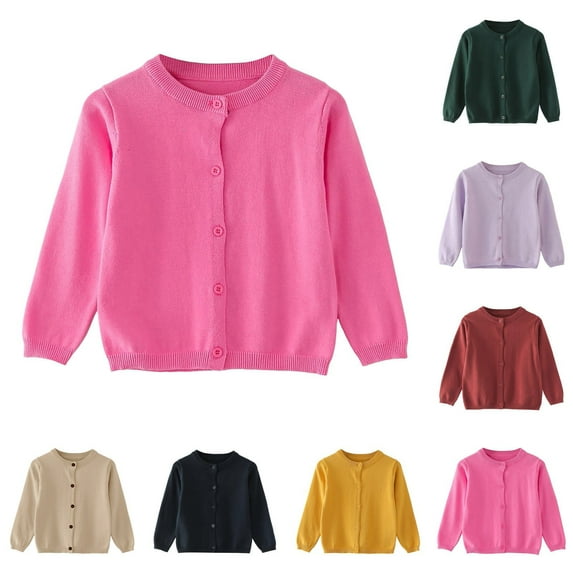 newwalpole Girls Warm Sweater for Girls Kids, Knitted Sweater with Round-Neck, Long Sleeve Solid Color, Girls Cardigans, Winter Sweaters to Warm Up Dark Green for Size 18-24 Months