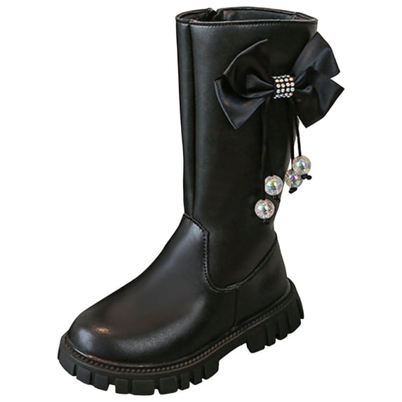 newwalpole Girls White Combat Boots Mid Calf Lace Up Riding Boots PU Leather Side Zipper Punk Goth Boots for Kids Black for Size 12.5