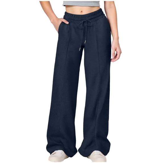 newwalpole Girls Wide Straight Leg Loose Sweatpants Elastic Waist Drawstring Jogger Pants Navy for Size 10-11Years