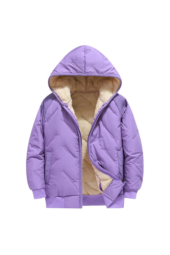 Girls Winter Coat Warm Parka Puffer Jacket with Hood Purple for Size 13-14 Years