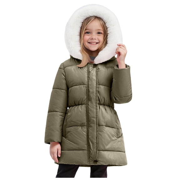 newwalpole Girls Winter Coats Hooded Sherpa Lined Lightweight Jacket Thick Warm Puffy Waterproof Windproof Cotton Shiny Jackets Amry Green for Size 11-12 Years