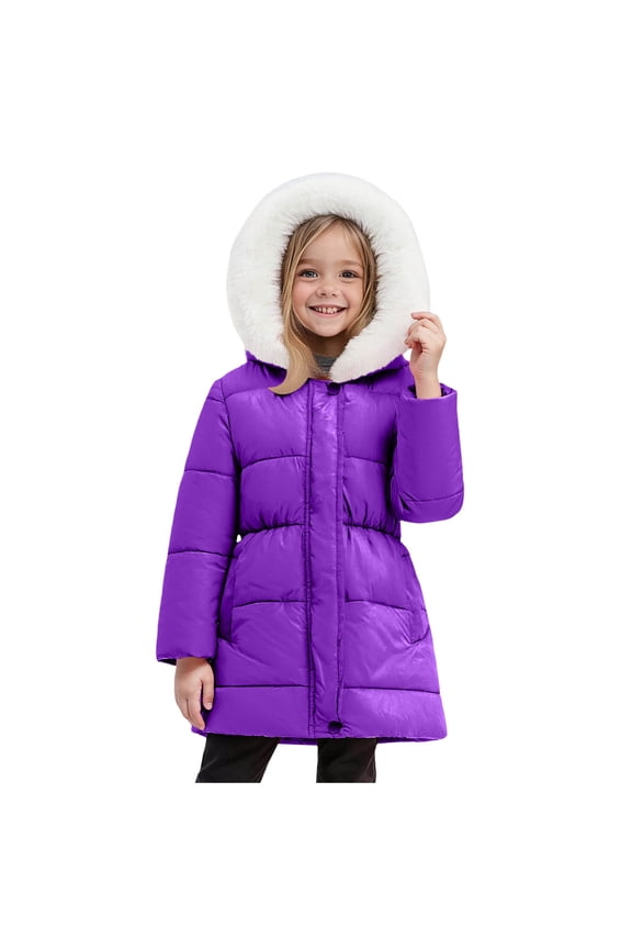 Girls Winter Coats Hooded Sherpa Lined Lightweight Jacket Thick Warm Puffy Waterproof Windproof Cotton Shiny Jackets Purple for Size 7-8 Years